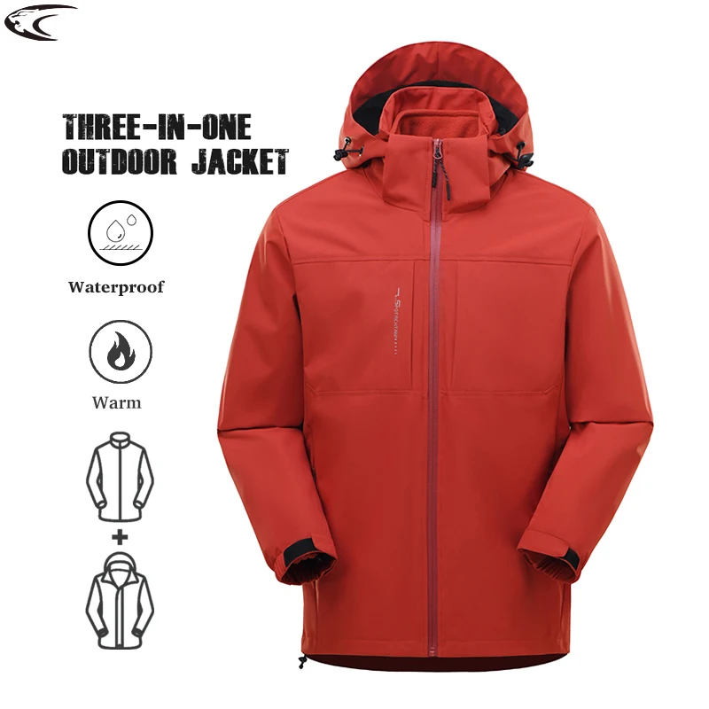 

LNGXO 3-in-1 Winter Jacket Unisex Waterproof Windproof Warm Windbreaker Interchangeable Fleece Jacket Hiking Climbing Camping