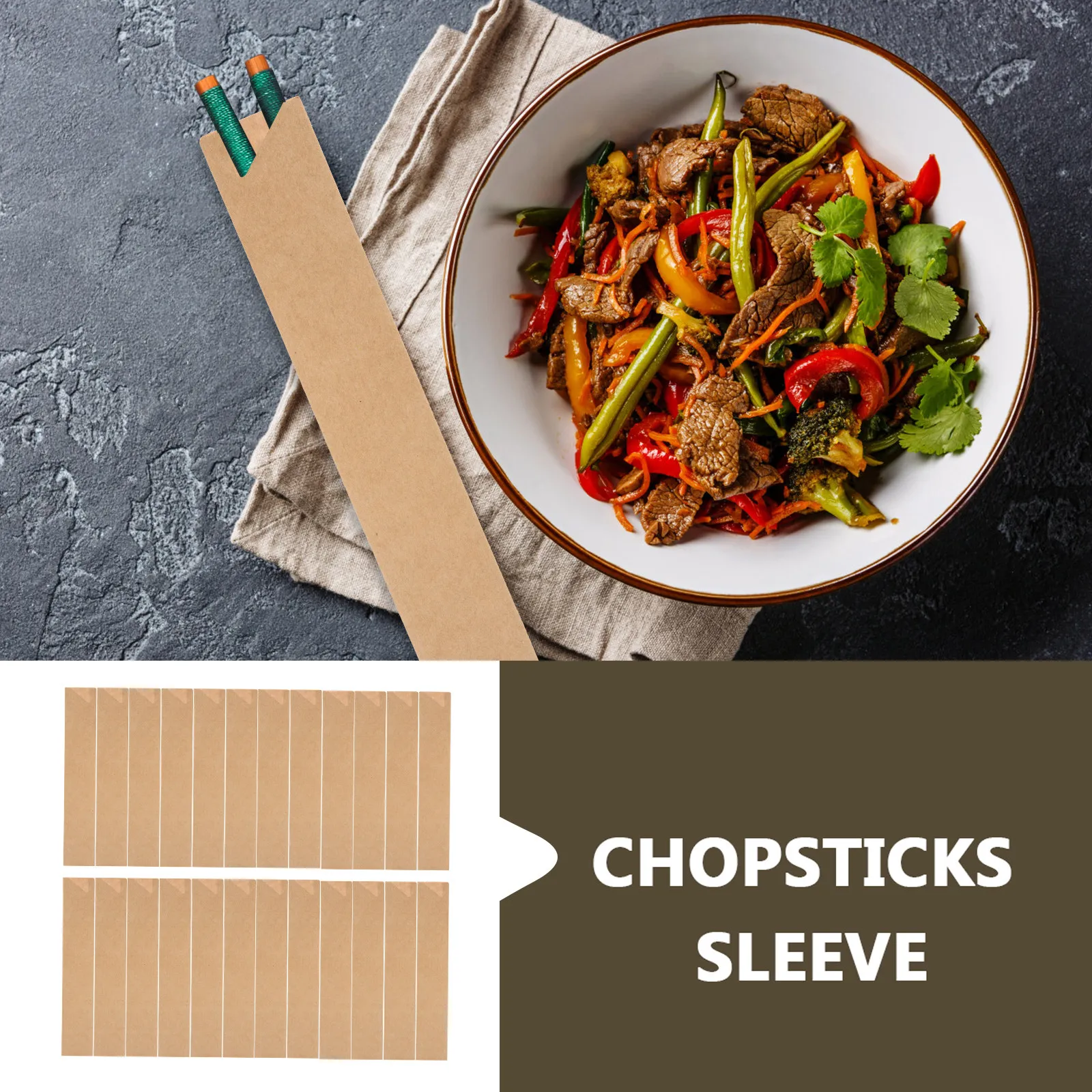 

200Pcs Chopsticks Packing Sleeves Kraft Paper Disposable Chopsticks Sleeve for Takeout Restaurant Picnic Banquet Use