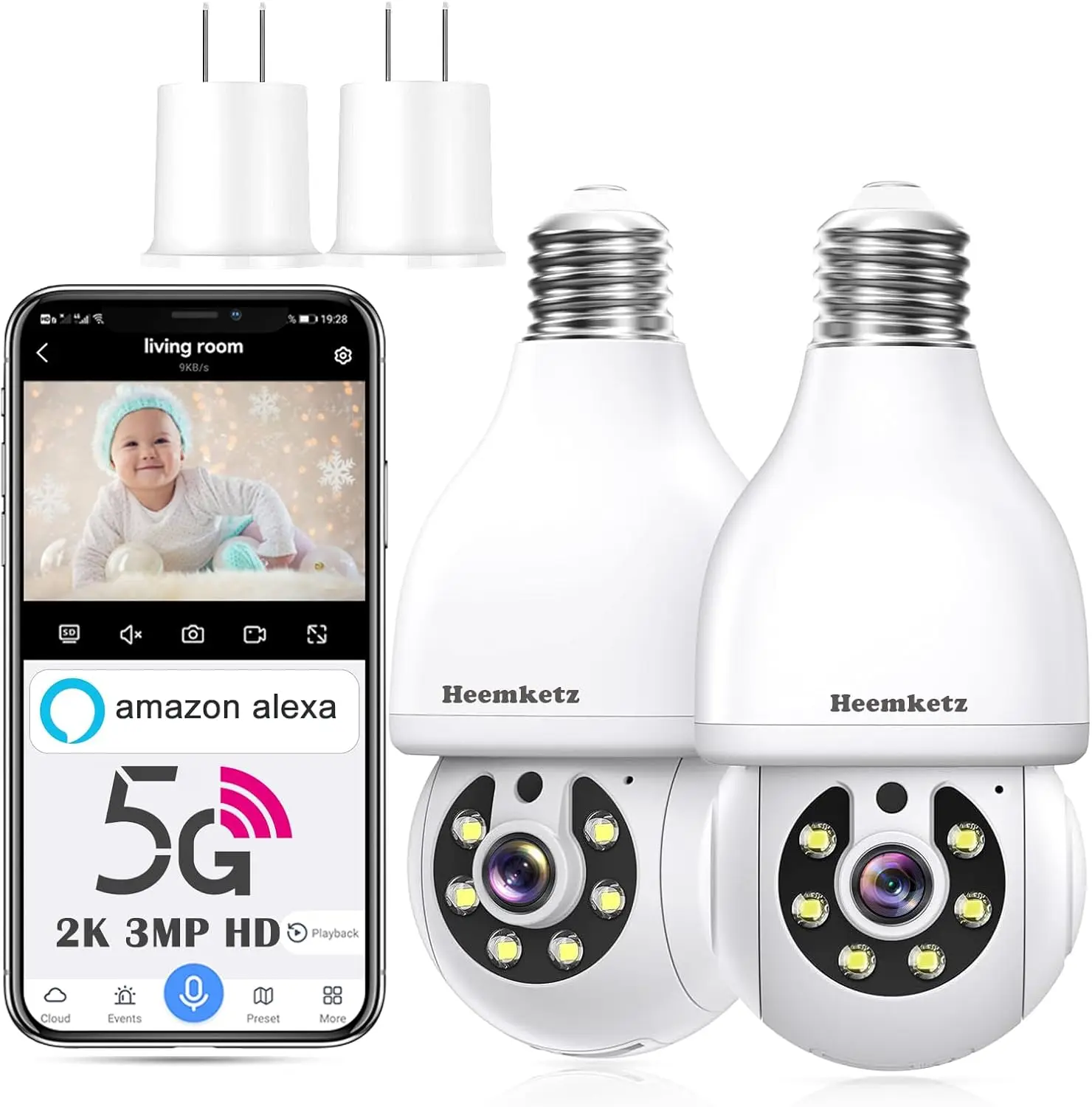 

2K Smart Bulb Camera with 360° Motion Tracking, Color Night Vision, Alexa Support & Two-Way Audio