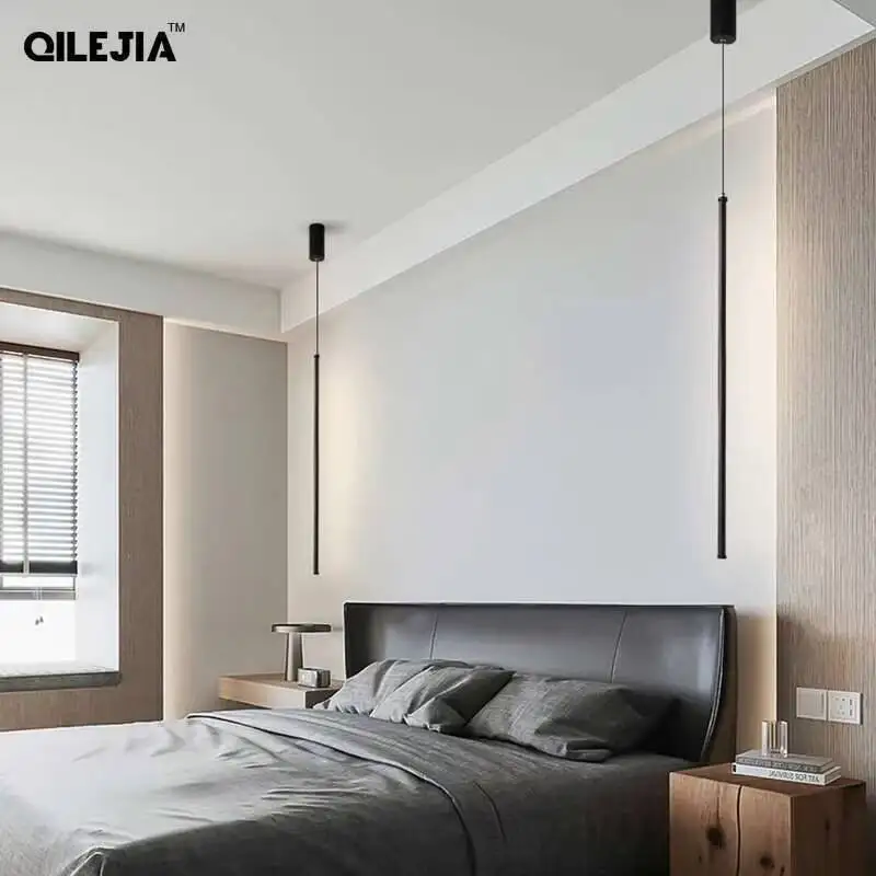 

Simple Led Pendant Lights Bedroom Bedside Background Wall Wrought Iron Strip Chandelier Modern Home Indoor Lighting Decor Lights