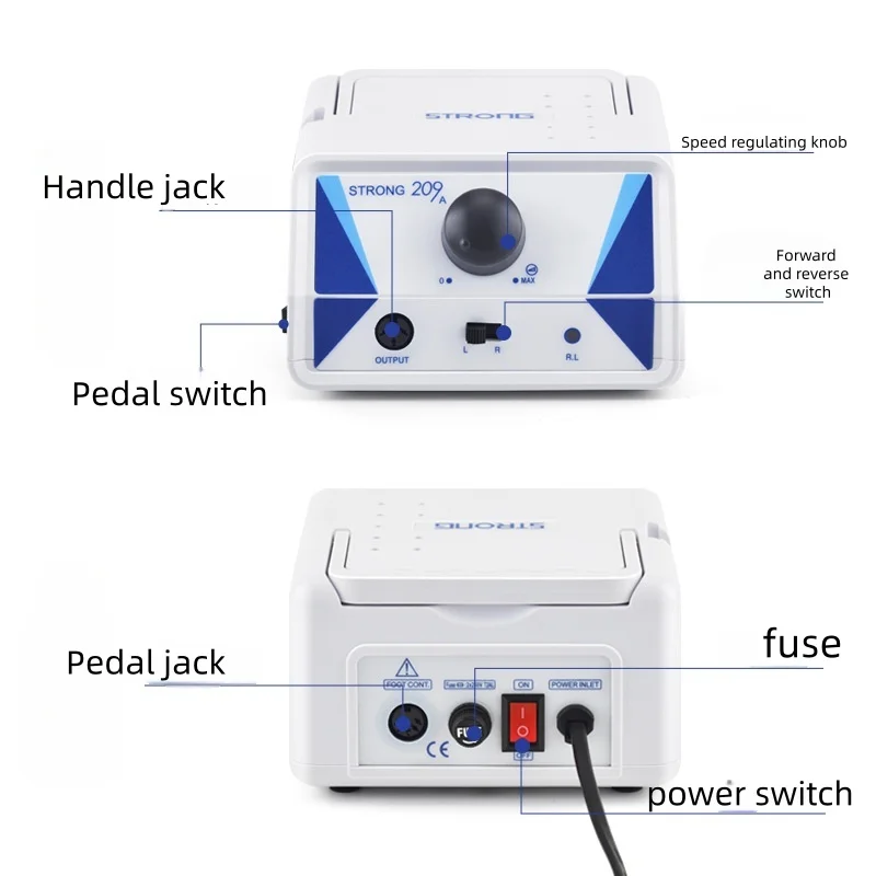 Nuevo fuerte 210 /209B 65w 45000RPM taladro de uñas Micromotor máquina de manicura para pulir uñas pedicura taladro de decoración de uñas