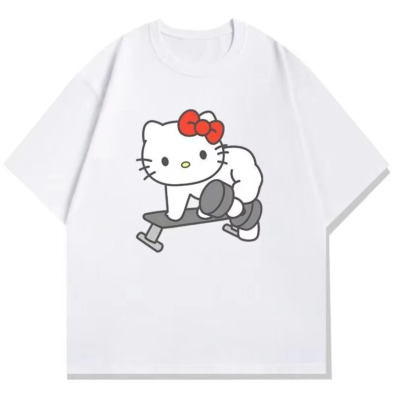 

Хлопковая футболка с принтом Hello Kitty для фитнеса и тренировок по гребле, с мультяшным рисунком, детская, мужская и женская, для родителей и детей