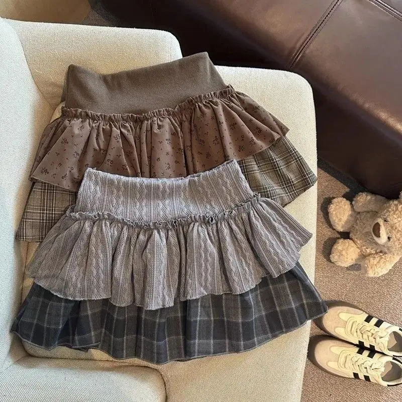 

2026 Spring/Summer New Sweet and Spicy Splicing Floral Cake High Waist A-line Double Layer Splicing Half Skirt