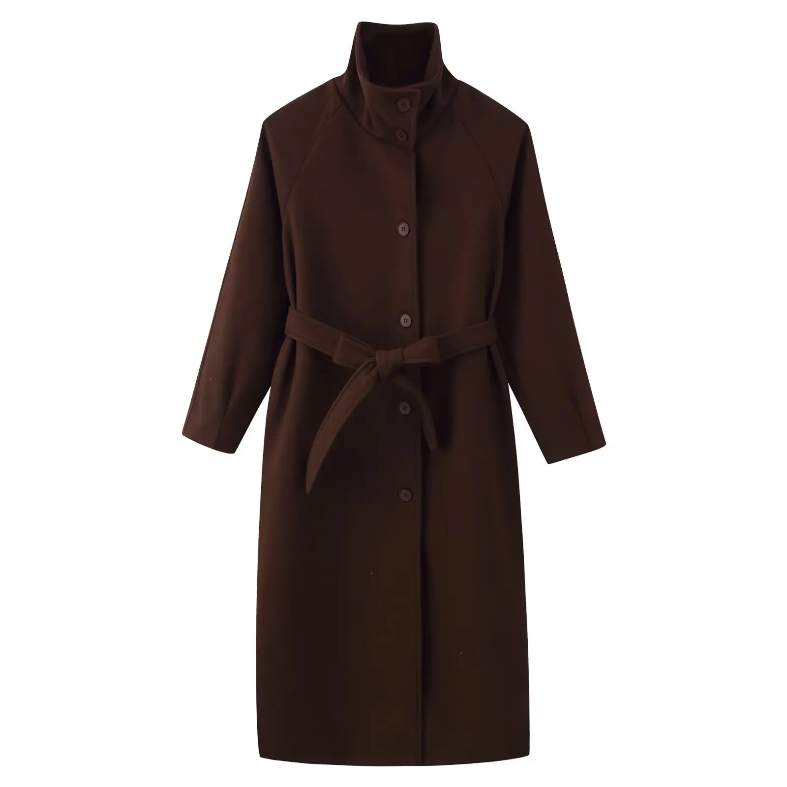 SuperAen جديد 2026 الخريف والشتاء النمط الأوروبي والأمريكي المرأة الوقوف طوق حزام معاطف صوفية طويلة #4