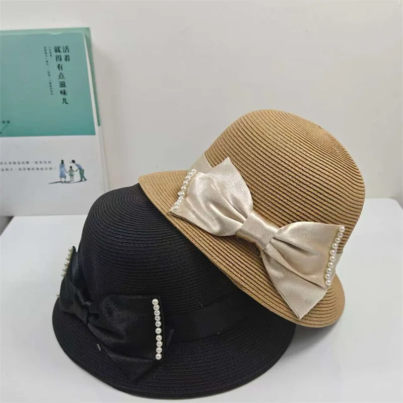 

Women's Sun Visor Hat Pearl Bowknot Women's Straw Hat Women Bucket Hats Fisherman Cap Hand Weaving Panama Hat Sun Hats for Women