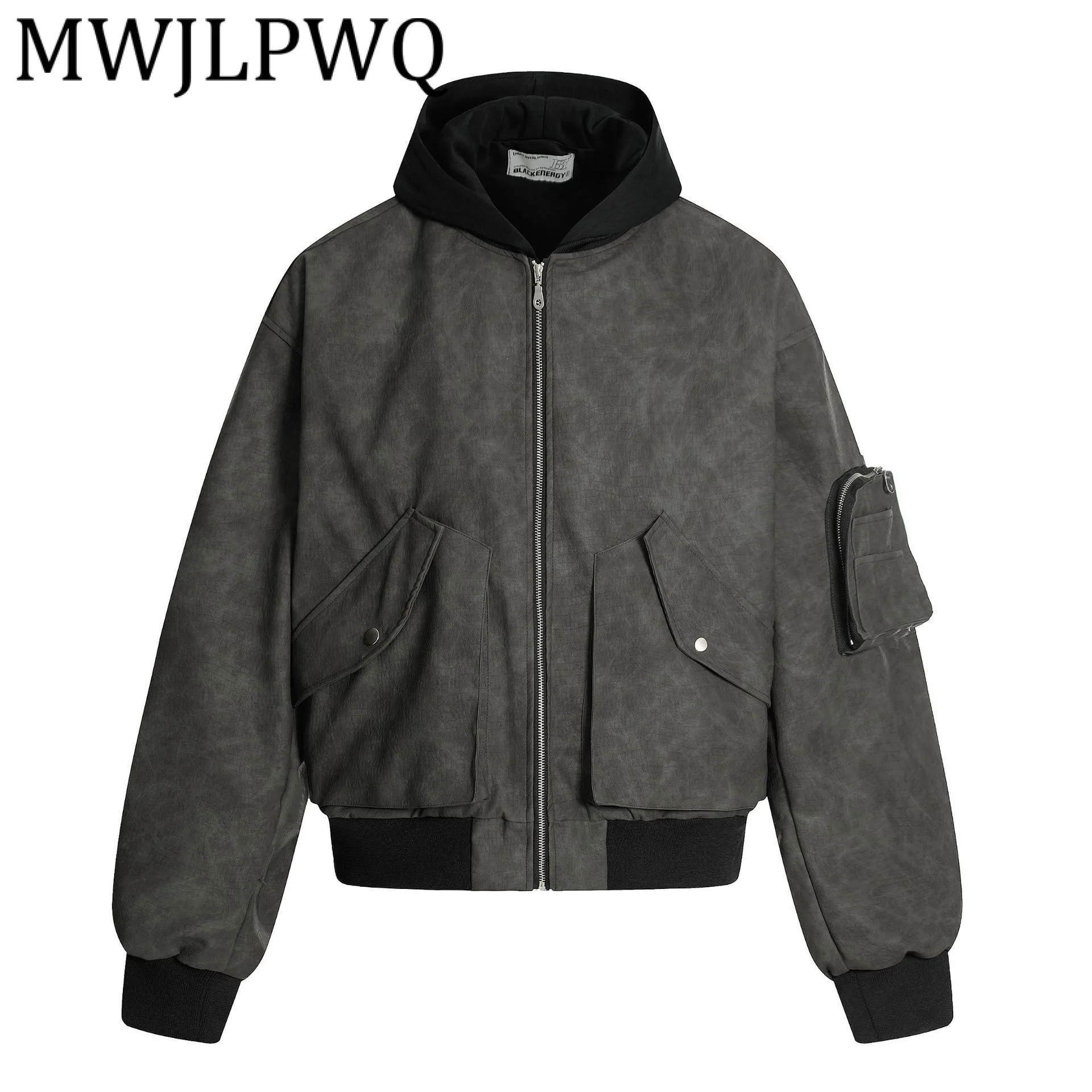 

MWJLPWQ Color Block Patchwork Male Modish Hooded Jacket 2025 Autumn New American Fashion High Street Loose Coat Tide 21587