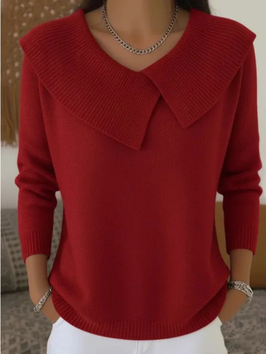 

Women's Chic Lapel Sweater Oversize Winter Vintage Knitted Red Sweater Pullover Women Soft Warm Sweater For Women 2025 Clothes