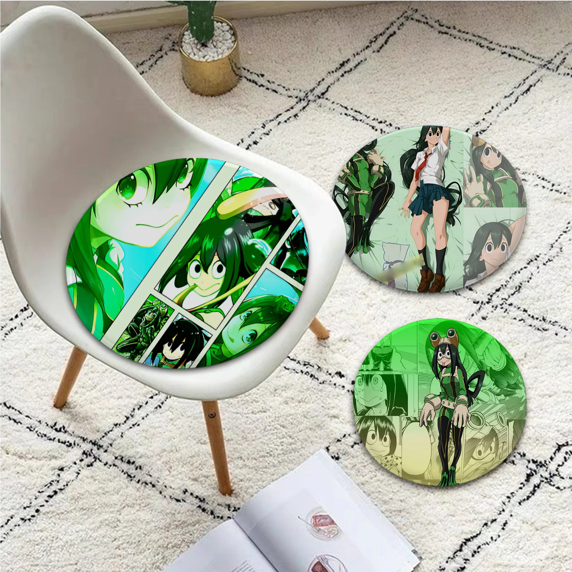 Tsuyu Asui My Hero Academia Top Quality Gamer Round Seat Cushion Office Dining Stool Pad Sponge Sofa Mat Non-Slip Cushion Pads