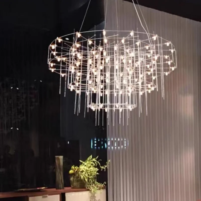 Living room chandelier dining room Nordic creative and personalized villa hall starry sky spark ball duplex staircase chandelier