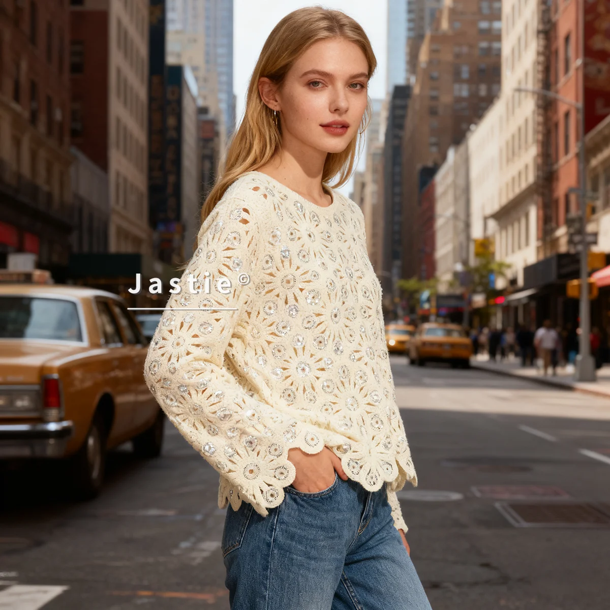 Bohemian Sequined Embroidered Pullover Sweater Tops Round Neck Long Sleeves Retro French Openwork Knitwear For Women Sweaters