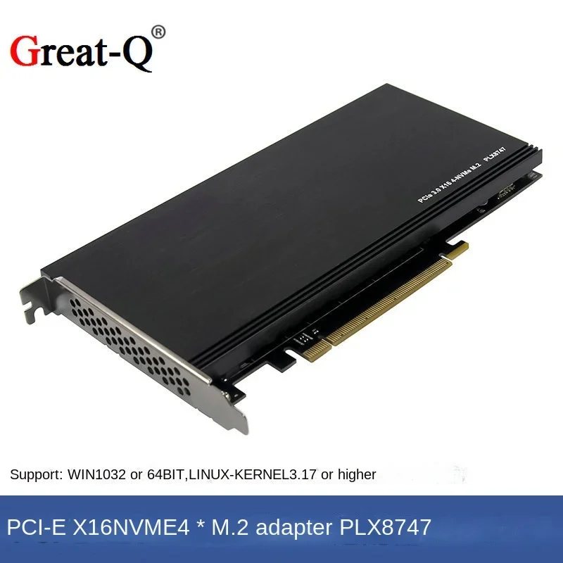 Drive free PCI-E3.0 X16 to 4-port M.2 NVMe SSD server level multifunctional expansion card PLX8747