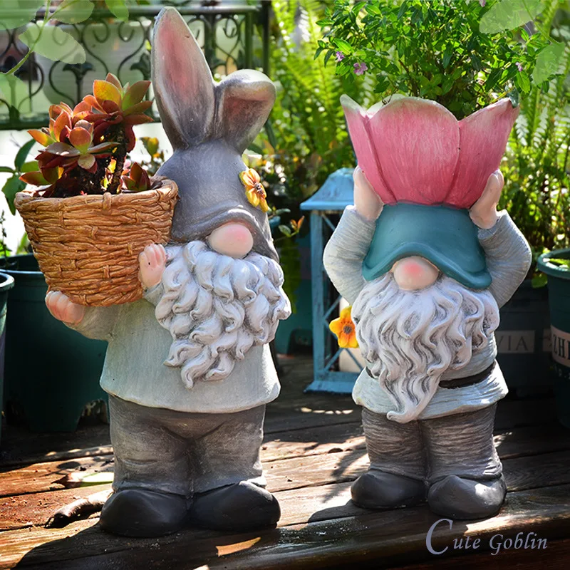 

Personalized Creative Flower Pot Garden Elf Plant Containers Courtyard Landing Bonsai Basin Magnesium Oxide Rabbit Ear Goblin