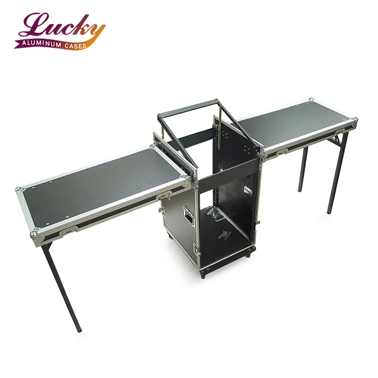 

Heavy Duty 3 Lid Amplifier Mixer Rack Case With Tabletop Doors Slant Top Rails Professional Audio Combo Flight Road Trunk