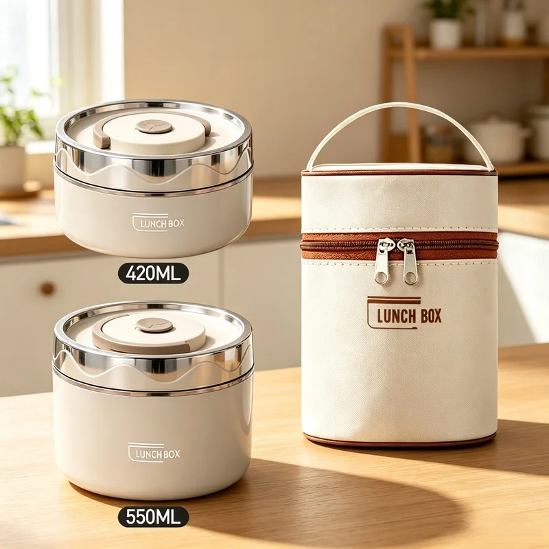 Stainless Steel Insulated Bento Box, Leak-Proof Food Storage Container with Thermal Lunch Bag for Students Office Workers