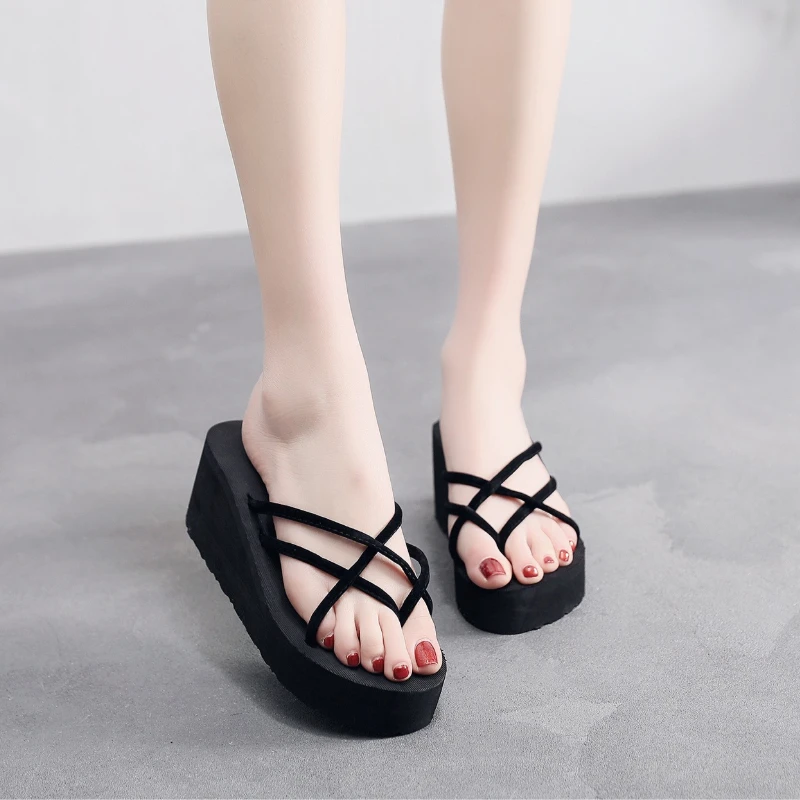 Summer Women's Slippers Fashion Platform Wedge Sandals Outdoor Leisure Flip Flops Travel Beach Slippers High Heel Women Slides