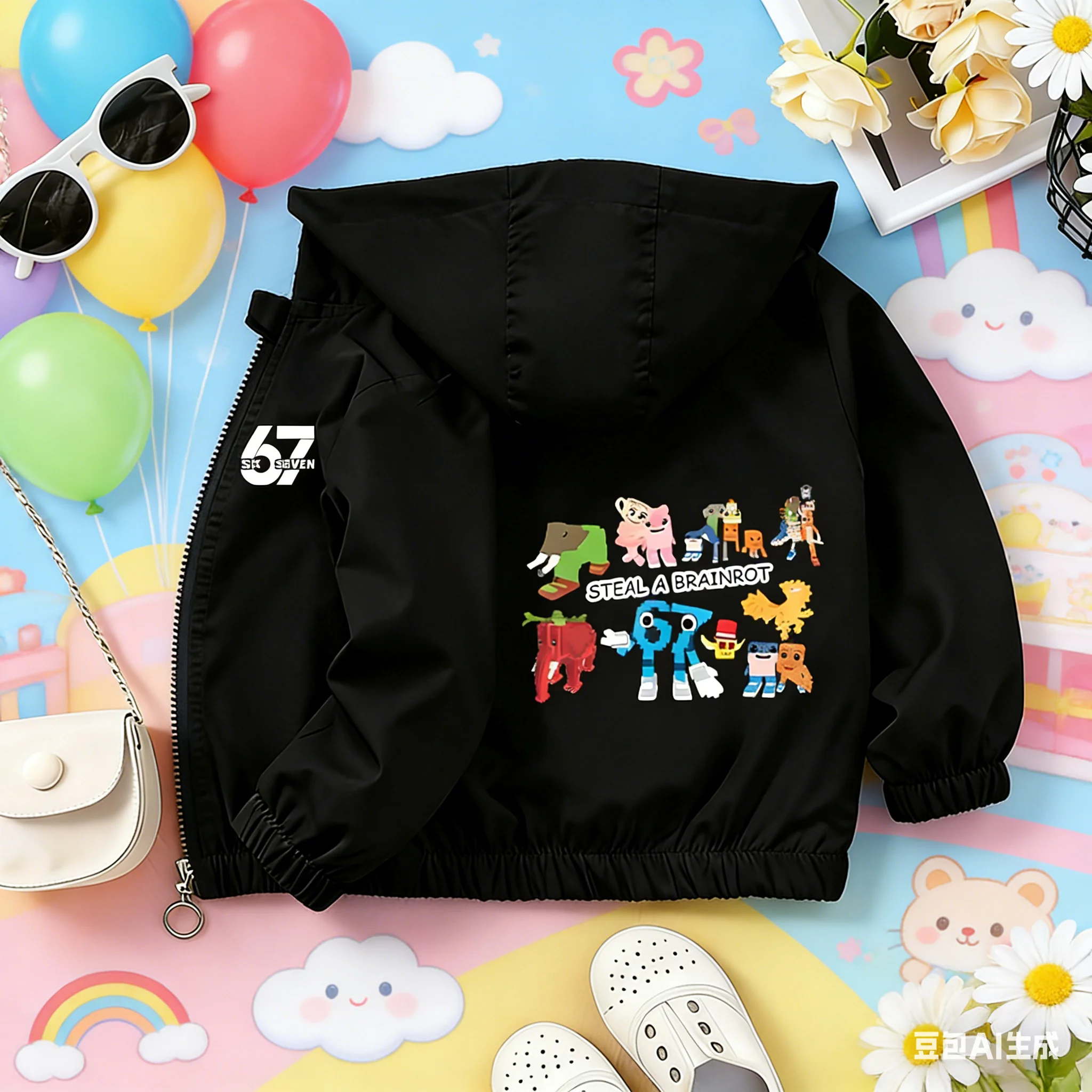 

Steal A Brainrot Kids Hooded Jacket Streetwear Shirt Boy Cute Anime Print Windbreaker Long Sleeve Kawaii Clothes Party Game Gift