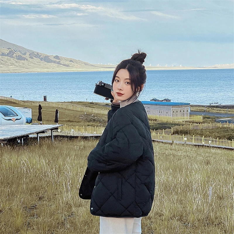 Female Warm Short Parka Women Casual Solid Color Loose Puffer Stand Collar Fashion Autumn Winter Thicken Coat Jackets Outwear