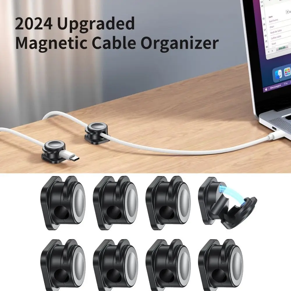 8Pcs Mini Self-adhesive Magnetic Cable Clips Desktop Fixed Adjustable Cord Holder Charging Line Cable Management Wire Keeper