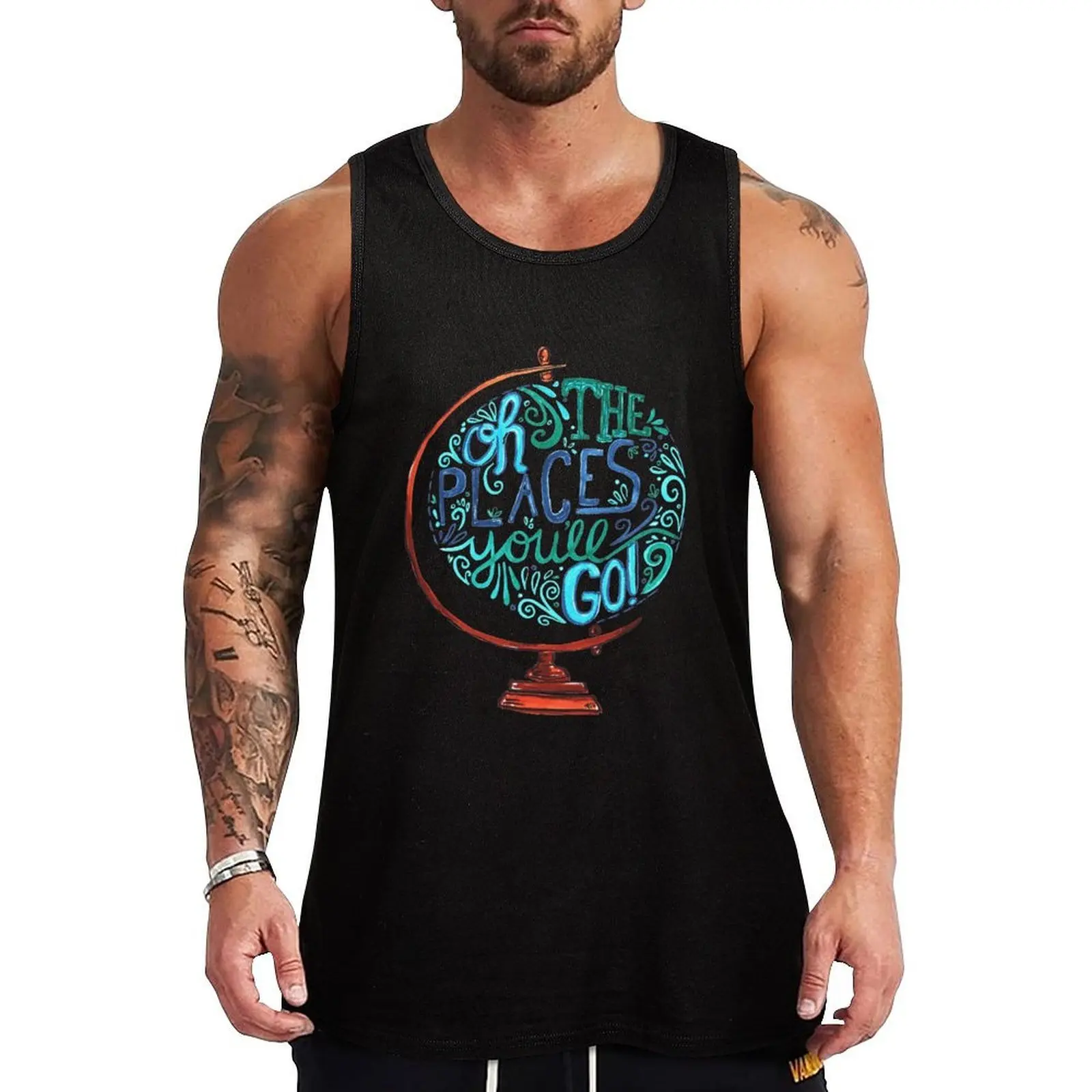 Oh The Places You'll Go - Vintage Typography Globe Tank Top Work Utility Tank Top Durable Sleeveless Wear