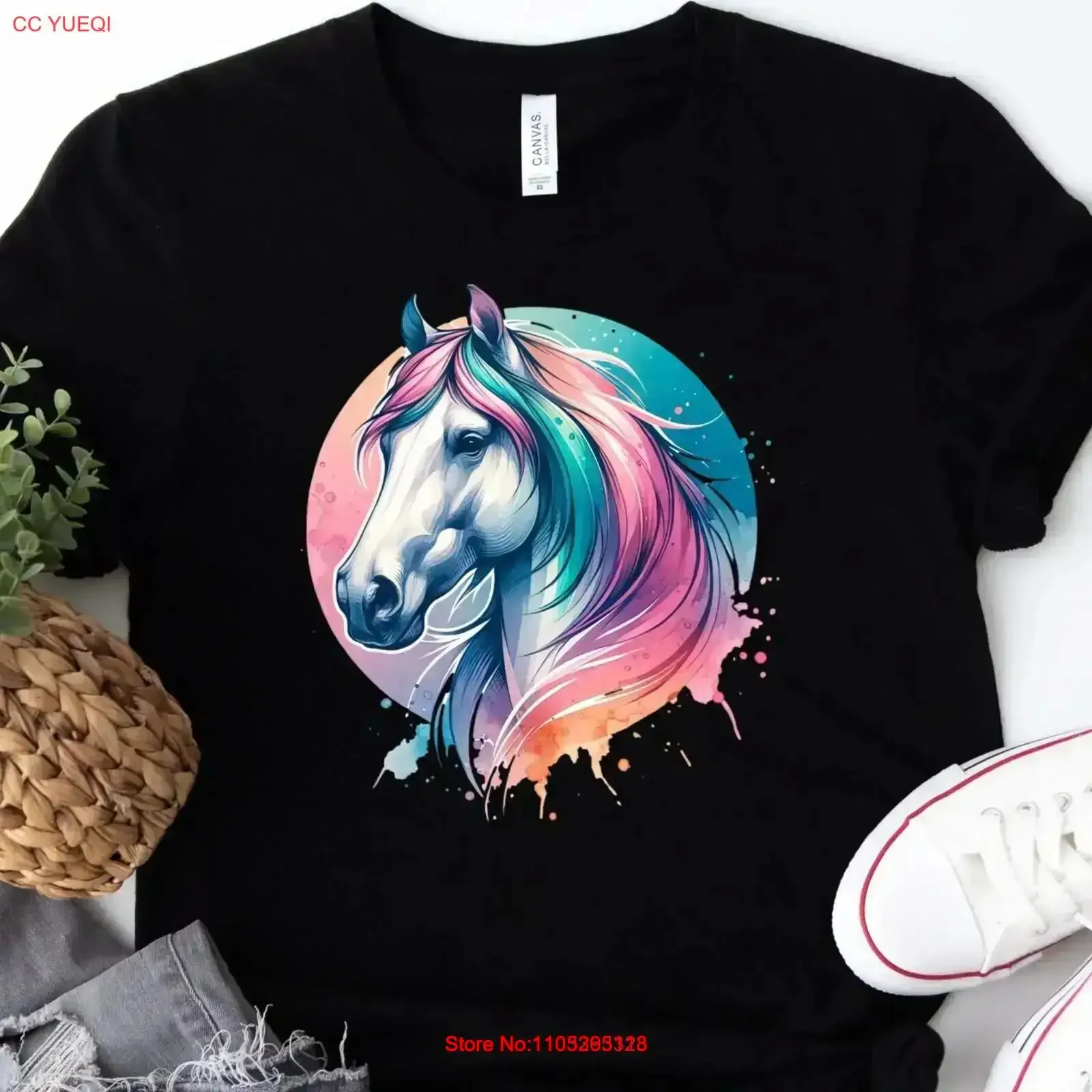 Watercolor Pastel Horse Lover Mom Daughter Equine T Shirt Teacher vintage Washed homme fashion Top For Everyday Wear Soft