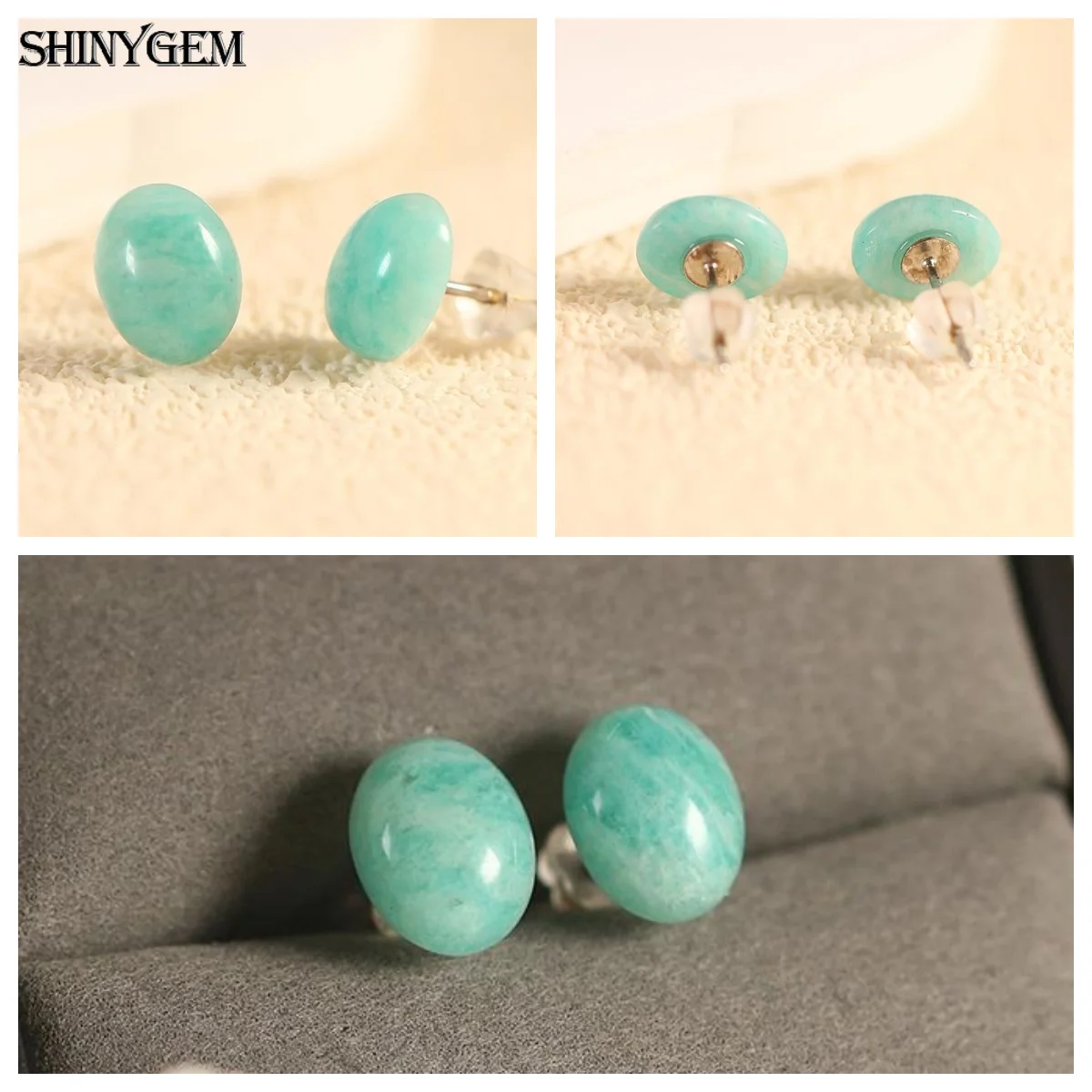 SHINYGEM Natural Stone Amazonite Earrings Women 925 Sterling Silver Labradorite Prehnite Rose Quartz Gem Crystal Stud Earrings