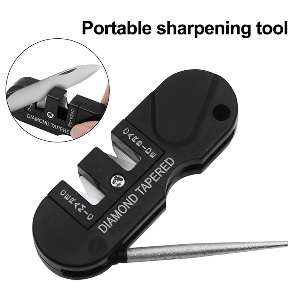 Outdoor 4-in-1 Tragbarer Wolfram-Keramik-Karbid-Messerschärfer, Fischhaken-Schärfwerkzeug, Taschen-Diamantschärfer für Camping und Wandern