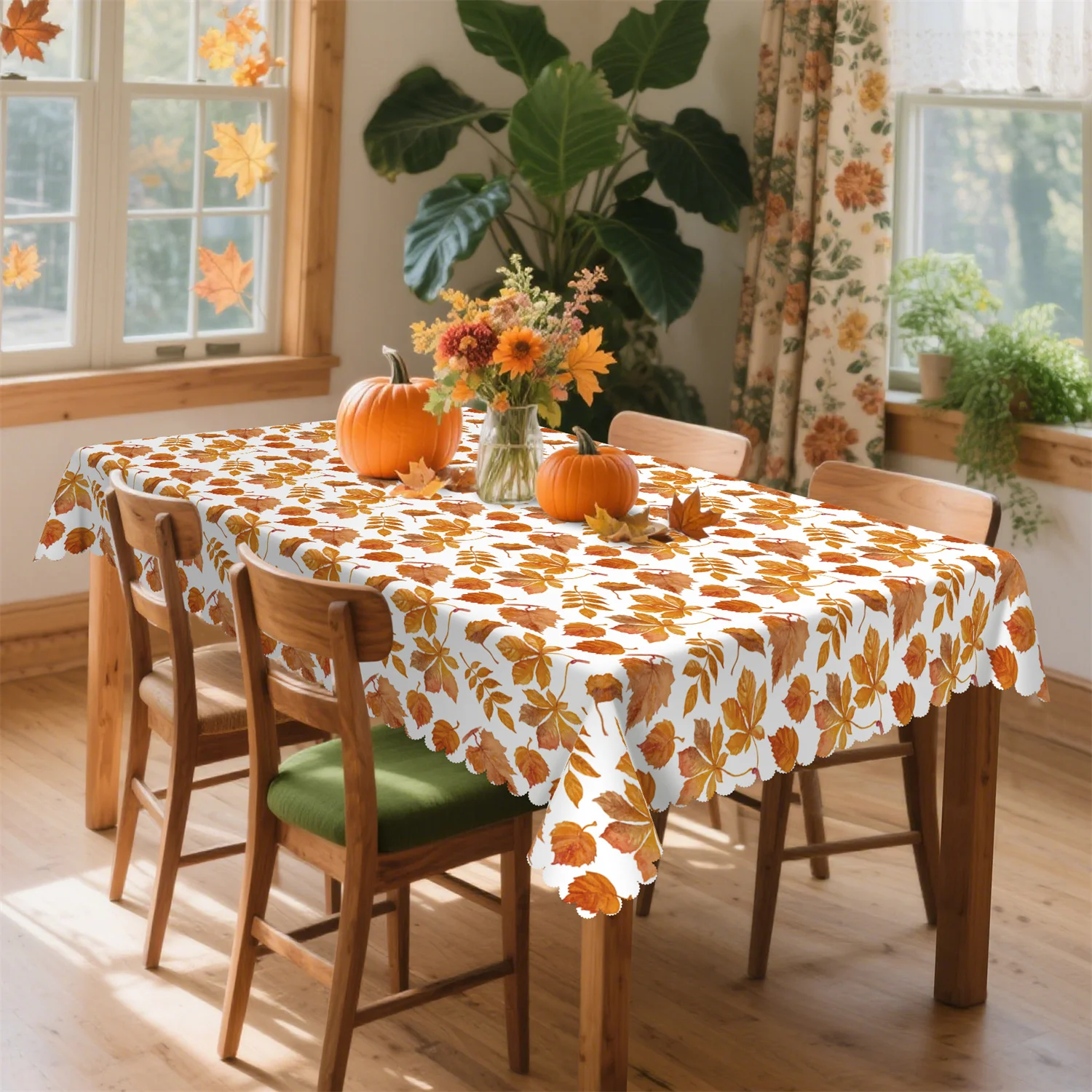 Warm and colorful autumn maple leaf tablecloth - Washable farmhouse-style Thanksgiving party decorationxzj
