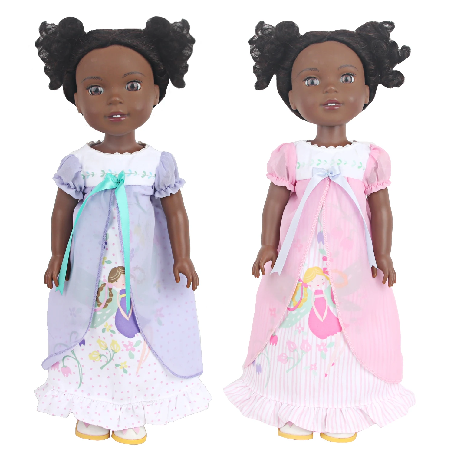 New Arrival Cute Princess Dress For 14 Inch American Doll Cartoon Bubble Sleeve Long Skirt For 30cm Black Girl Dolls Toy