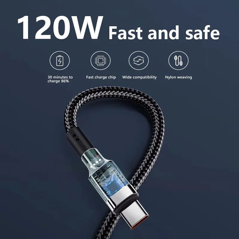 Dual Type C Fast Charging Cable 120W, USB C to C Braided Cord for MacBook iPad Samsung iPhone 15 16, High Speed Data Sync