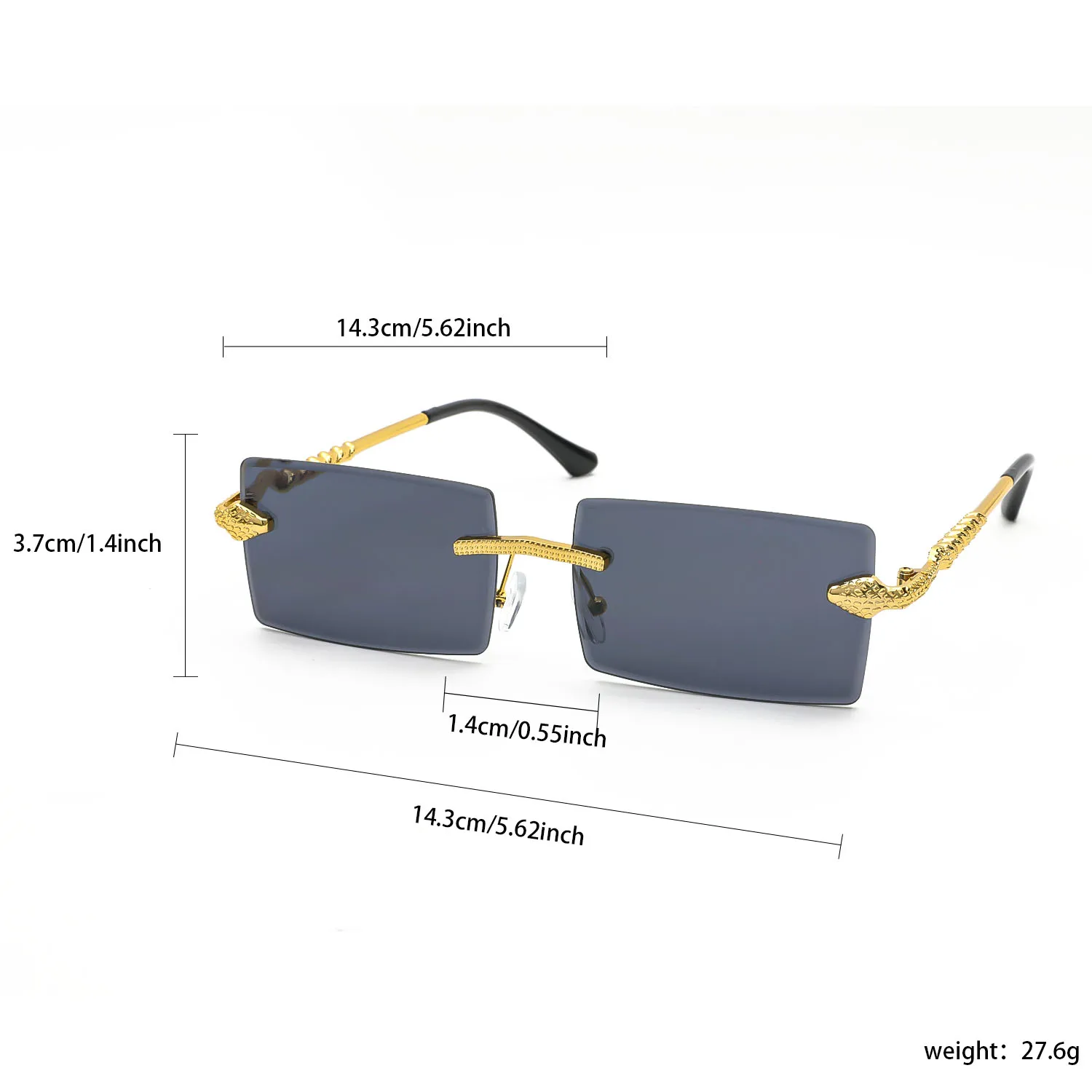 Rimless Rectangle Sunglasses Men Metal Gradient Gray Lens Big Frameless Sun Glasses Women UV400