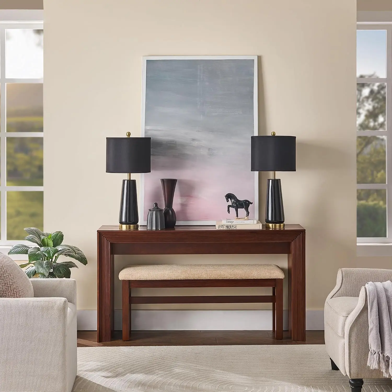 Console Table & Stools Counter Height Bar Set For 2, Dining Sofa Table Behind Couch For Kitchen Living Room, Walnut, Customized