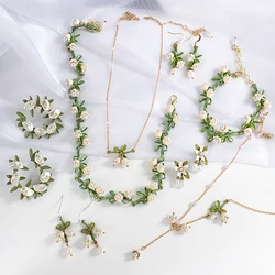 Lifefontier Trendy Enamel Bell Orchids Pearl Flowers Choker Necklaces Earring For Women Girl 2023 Plant Necklace Wedding Jewelry