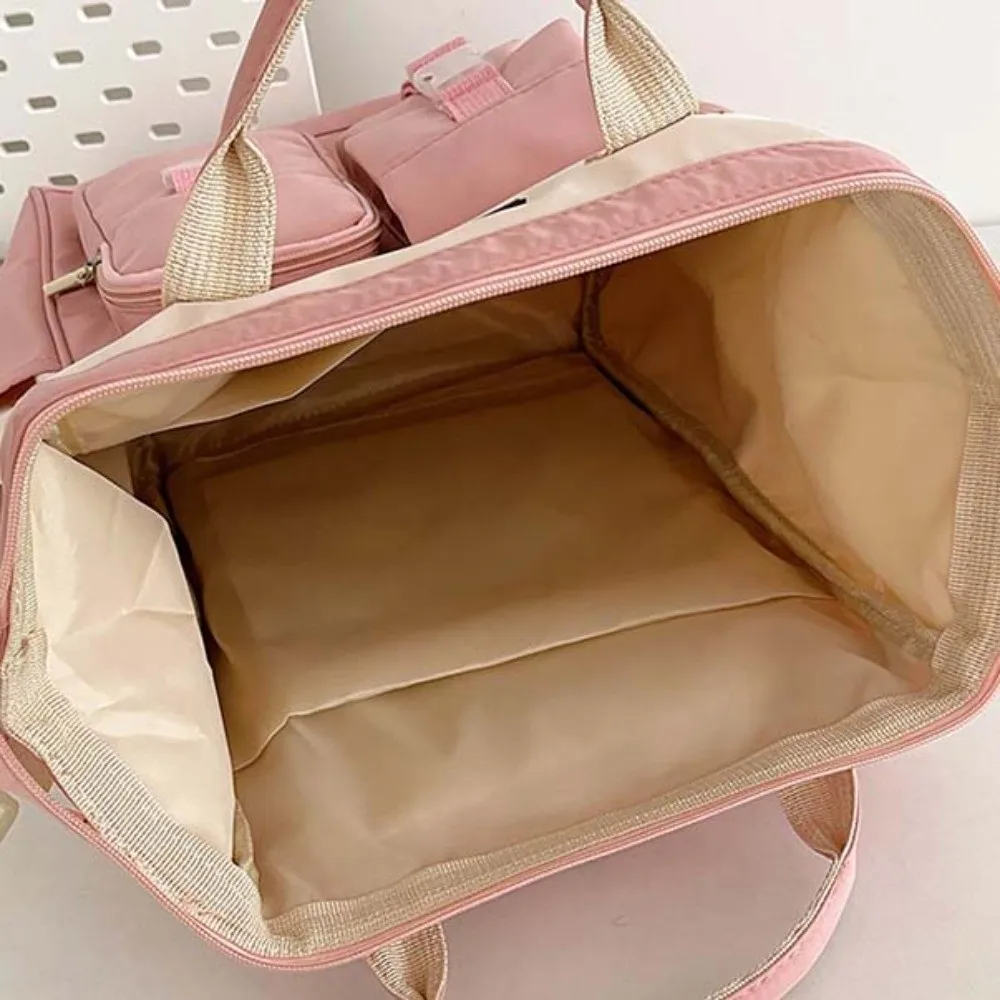 Adjustable Large Capacity Backpack Anti-splash Water Contrast Color Casual Nylon Daypack Soft Korean Style Women School Bag