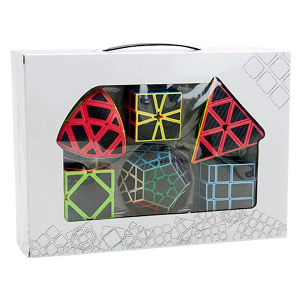 Babelemi Carbon Fiber Sticker Speed Magic Cube 6 Pcs Gift Box Puzzle Game Cubes Educational Toys Gift for Children Kids