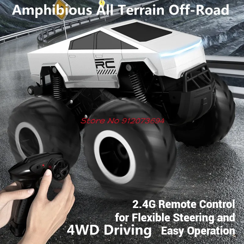 

360 ° Вращение 4WD-амфибия Внедорожный радиоуправляемый грузовик Мальчик Игрушка 2,4G Большое колесо Светодиодное освещение Водонепроницаемый электрический грузовик с дистанционным управлением