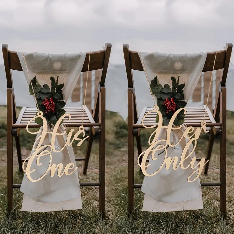 

His One Her Only Wedding Chair Sign for Wedding Engagement Anniversary Chair Decoration Party Decoration Supplies