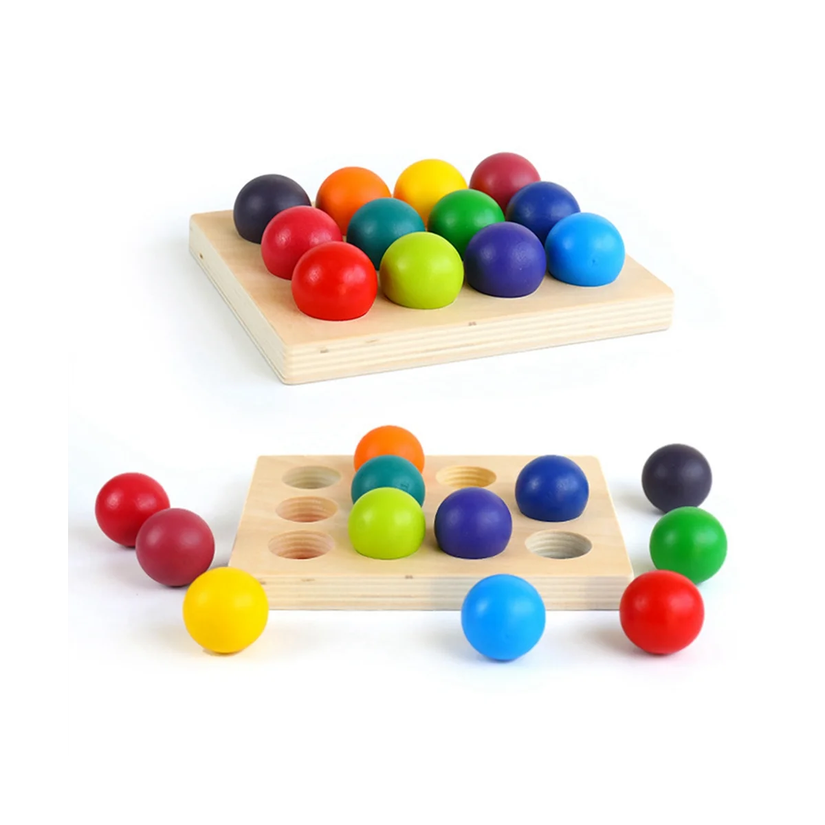 Palla abbinata arcobaleno in legno con vassoio, tavola di smistamento dei colori, giocattolo educativo giocattolo Montessori per regalo di compleanno per bambini