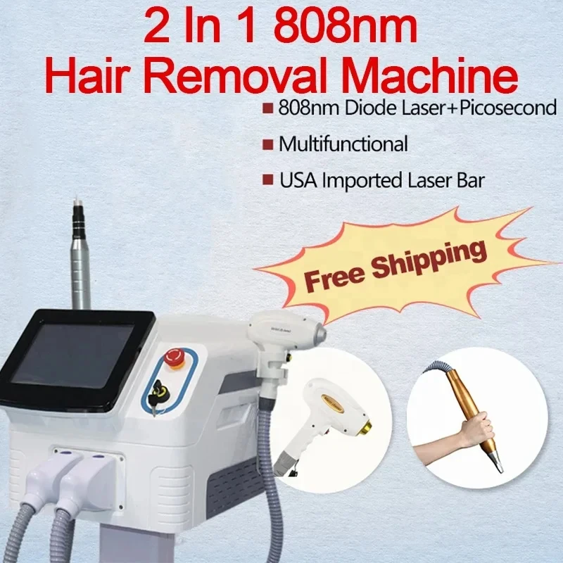 2 In 1 808 Laser dioda penghisap Rambut Permanen Q beralih Nd Yag Portabel 1064 Nm 1320 Nm Mesin Laser peninggi Tato Picosec