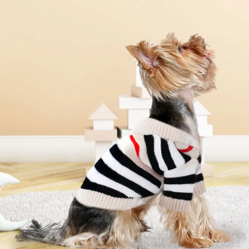 Pet Dog Sweater Striped Dog Clothes Cardigan Puppy Knitted Coat Autumn Winter Warm Dog Costume Chihuahua Bichon Clothing Jacket