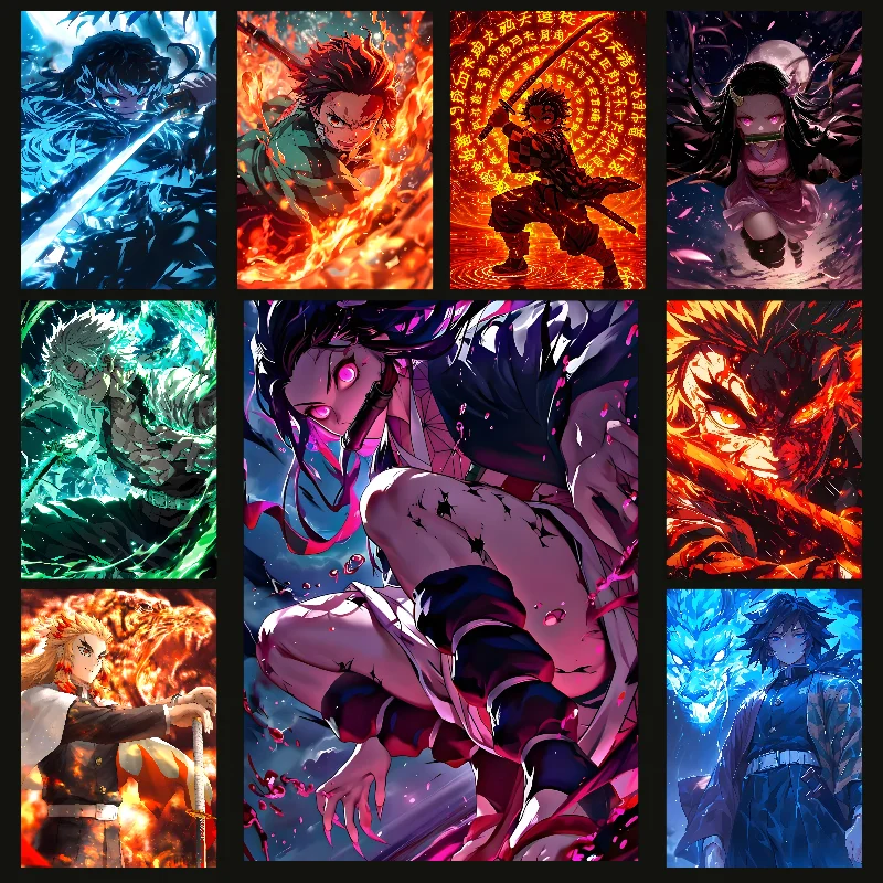 Anime Demon Slayer Poster Selbstklebende Kunst Wasserdichter Papieraufkleber Kaffeehaus Bar Zimmer Wanddekoration