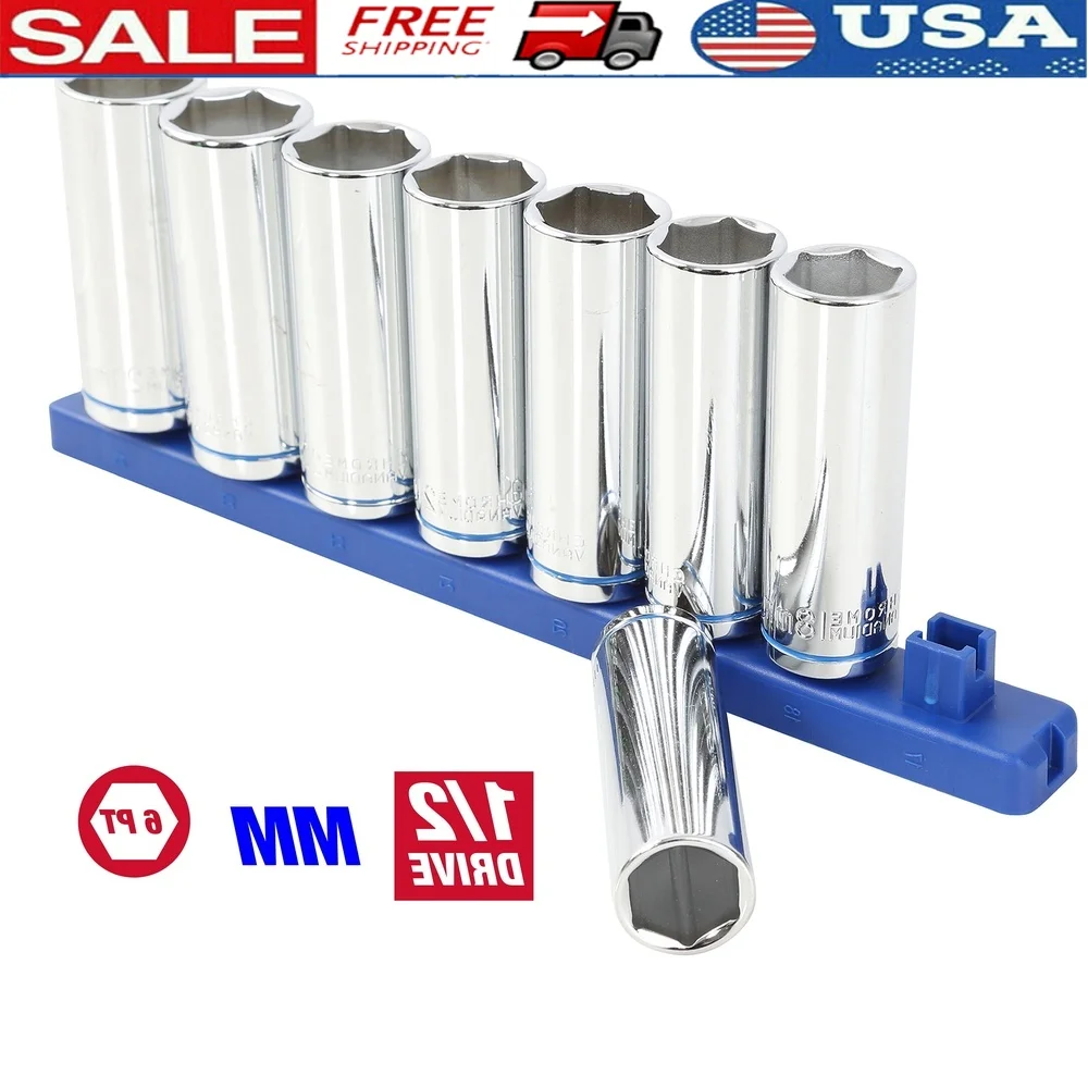 

Набор из 9 головок с глубоким метрическим приводом 1/2 дюйма и цветными лентами Многоразовая направляющая В комплект входят размеры 17–24 мм. Легкая идентификация.