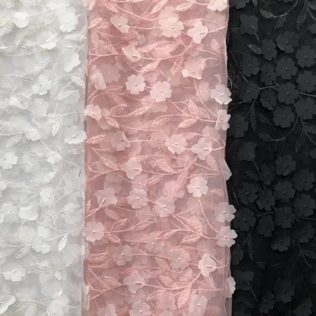 

1 Yard 3D Floral Embroidered Lace Mesh Fabric White/Blue 1.5m Wide for Kids Dress Wedding Gown DIY Elegant Vintage