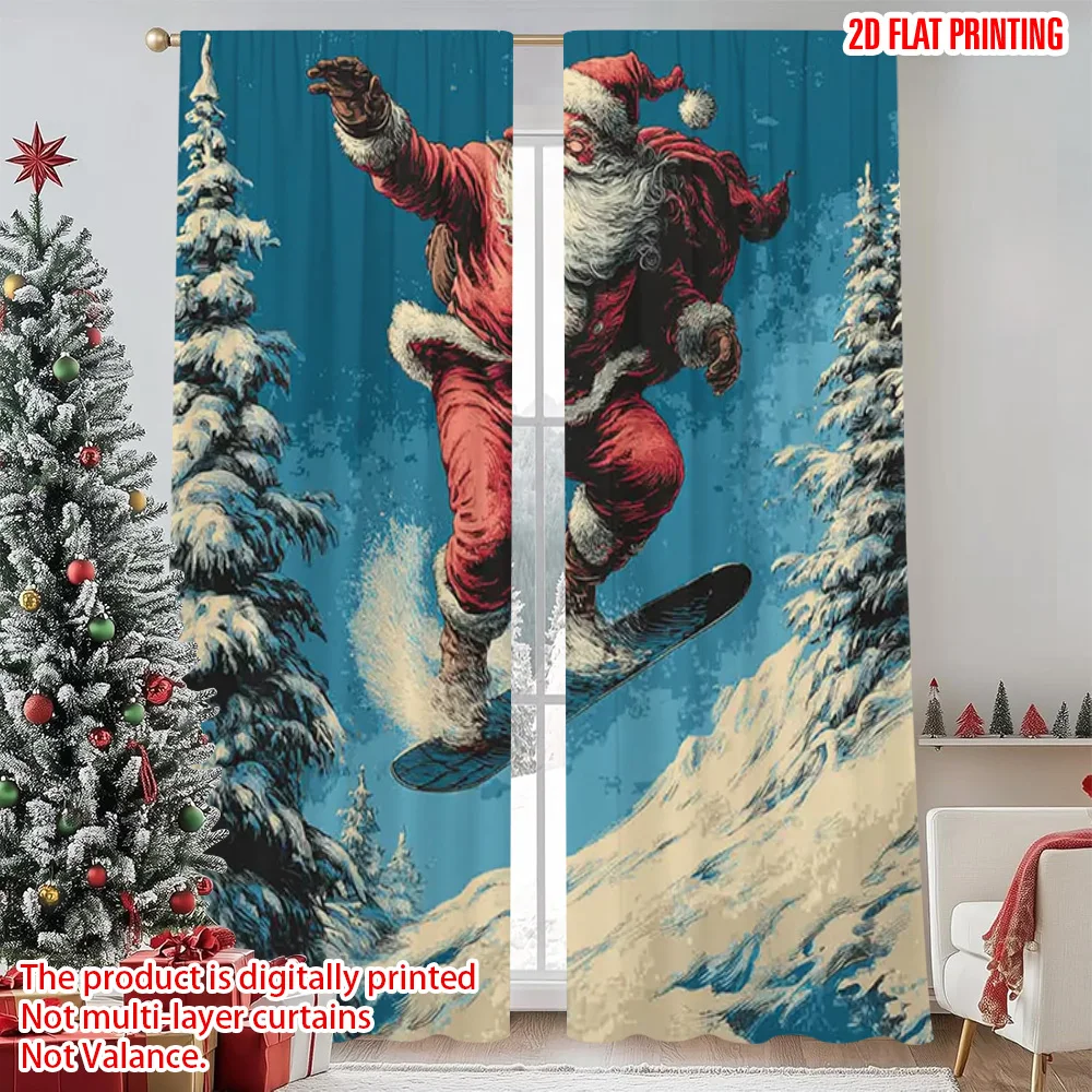 

2pcs 2D flat printing Christmas Scene Curtain Santa Claus1 100% Polyester Without Electricity Festive Wall Decor Perfect for