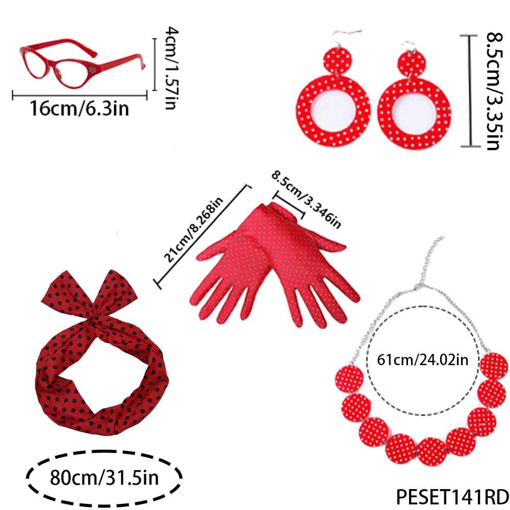 PESENAR 5-delige jurk en accessoireset uit de jaren 50 voor dames