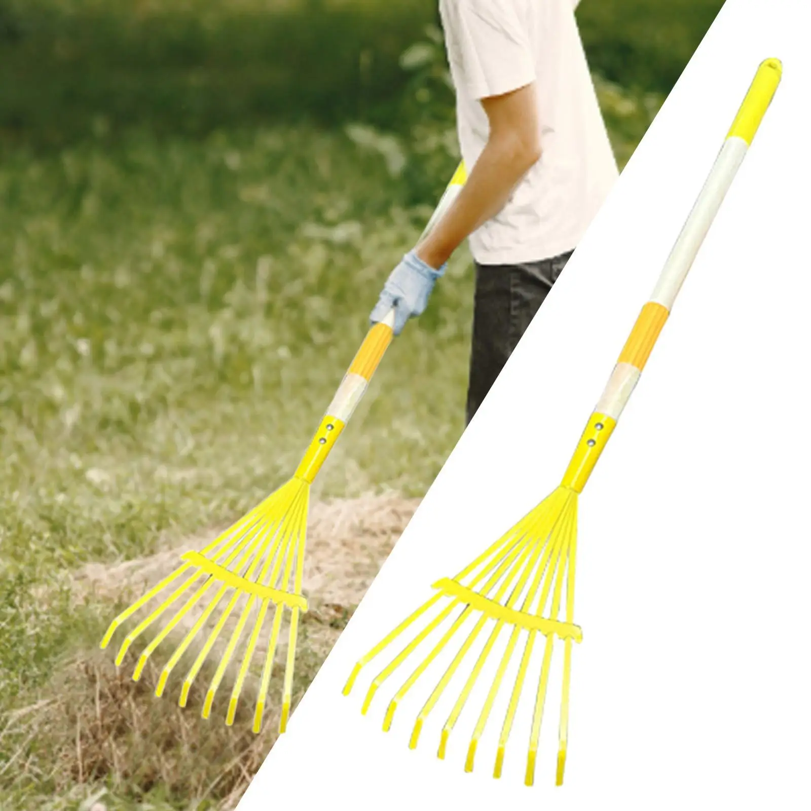 Small Leaf Rake with Metal Tines Detachable Handle for Children Outdoor Gardening and Learning