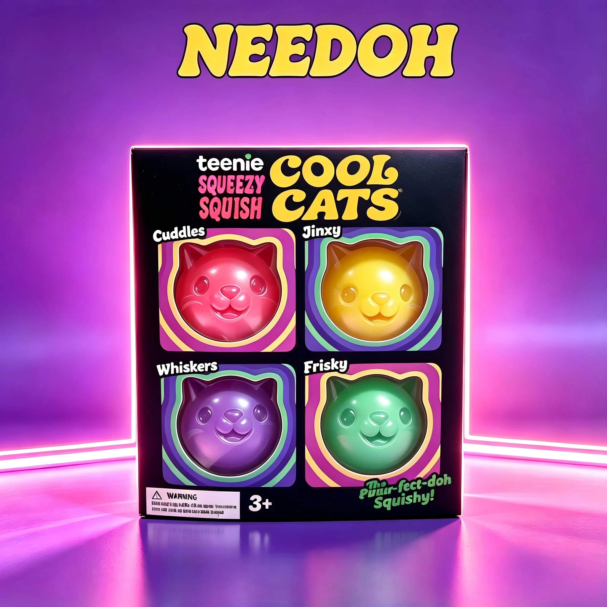 NEE DOH Cool Cat Squishy Stress Relief Ball 4 Pack Cute Kitten Squeeze Fidget For Kids Adults Sensory Antistress Party Birthday