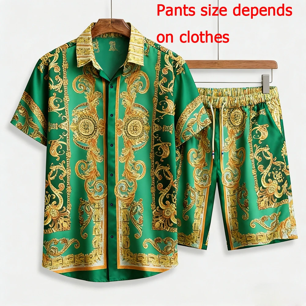 

2026 Summer new men's short-sleeved shorts suit European totem 3D printed shirt Hawaiian vacation outdoor social men's clothing