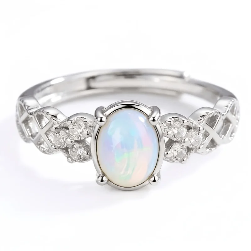 1pce 57mm Natural Opal S925 Sterling Silver Ring | Play-of-Color | Vintage | Halloween, Black Friday, Thanksgiving gifts 041