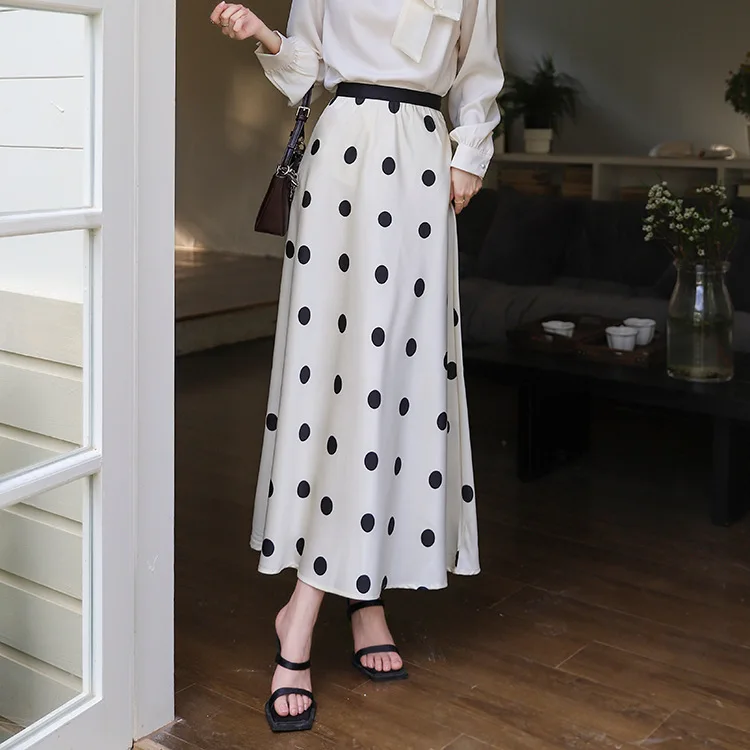 

Women Satin Skirts 2024 Summer High Waist Smooth Polka-dot Drape Maxi Long Fishtail Skirt Women Clothing