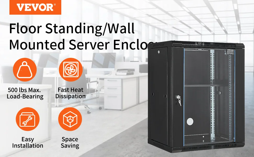 SucceBuy 15U Wall Mount Server Cabinet 500lbs Max Ground-mounted Load Capacity Network Rack Enclosure for IT A/V Devices